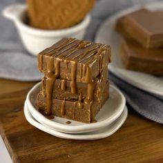 three pieces of peanut butter fudge on a plate