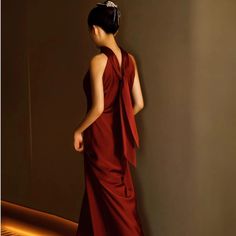 Olivia Mark - Burgundy Bridal Engagement Banquet Return Door Long Hanging Neck Evening Party Bridesmaid Dress Morning Robe Qipao Pattern, Wedding Cheongsam, Chinese Fancy Dress, Red Qipao, Modern Qipao, Dark Red Dresses, Princess Skirt, Qipao Dress, New Chinese Style