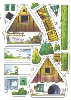 a paper model of a small house with lots of windows and doors, including the front door