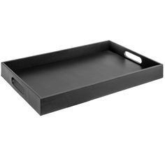 an empty black tray with handles on a white background