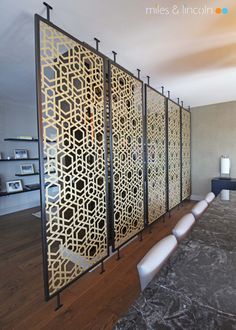 Laser cut framed screens Wooden Panel Design, Decorative Metal Screen, Metal Room Divider, Laser Cut Screens, Laser Cut Panels, Room Divider Walls, Room Partition Designs, Metal Screen, Laser Cut Metal