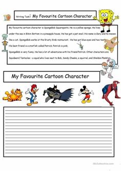 cartoon character worksheet for children to learn how to write and draw characters in their own words