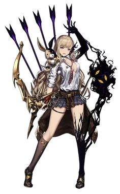 an anime character is holding two swords and posing for the camera with her hand on her hip