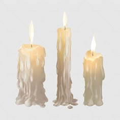 three candles with white wax on them