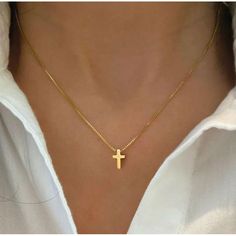 Product Details: Material: 14k Gold Plated Brass Metal: Brass Clasp: Lobster Chain: Box Elevate Your Style With This Delicate 14k Gold-Plated Cross Necklace. Featuring A Minimalist Cross Pendant On A Fine Chain, This Dainty Piece Exudes Understated Elegance. Perfect For Everyday Wear Or Layering With Other Necklaces, It Makes A Thoughtful Gift For Any Occasion. Highlights: * Material: 14k Gold Plating For A Rich, Lustrous Finish * Design: Simple And Elegant Cross Pendant * Chain Length: 16.5 Inc Gold Cross Necklace For Women Simple, Dainty Gold Necklace Pendant, Small Gold Cross Necklace, Elegant Gold Jewelry For Confirmation, Gold Cross Pendant Jewelry For Confirmation, Gold Cross Jewelry For Confirmation, Dainty Gold Cross Necklace For Baptism, Dainty Gold Cross Necklace, Golden Cross Necklace