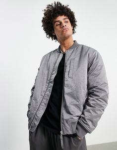 Bomber jacket by Topman This jacket on repeat Baseball collar Zip closure Chest pocket Side pockets Regular fit | Topman washed bomber jacket in gray Grey Jacket Outfit, Jackets Men Fashion, Grey Outfit, On Repeat, Tall Guys, Gray Jacket, Dream Wardrobe, Chest Pocket, Mens Jackets