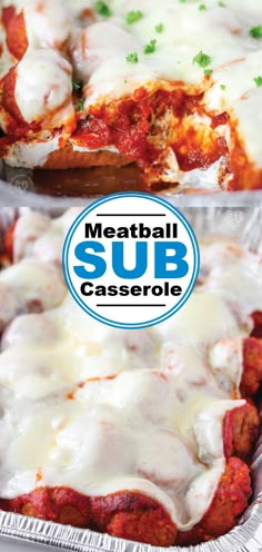 meatball sub casserole with cheese and parmesan sauce on the side