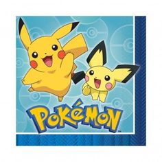 two pikachu are standing next to each other in front of a blue background