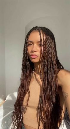 Long Hair Braid Styles Black Women, Free Spirit Hairstyles, Synthetic Braids Hairstyles, Braids For Long Hair Black Women, Box Braid Colors Ideas Light Skin, Romani Braids, Vacay Braids, Boho Braids Black Women, Long Box Braids Hairstyles