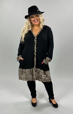 95% POLYESTER -- 5% SPANDEX MADE IN U.S.A. LENGTH: 38" Great Escape, Black Leopard Print, Black Leopard, Size 20, Plus Size Outfits, Leopard Print, Sweater Dress, Spandex, Plus Size