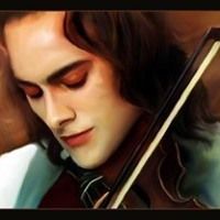 a man with long hair holding a violin