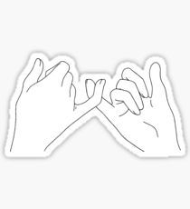 two hands with black nail polish holding each other's fingers sticker on a white background