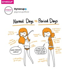 two women standing next to each other with the words normal days versus period days on them