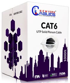 the new york cat6 utp solid plenum cable is in its box