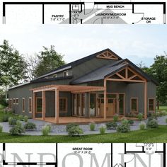 this is an image of a house plan with the garage and living room in it