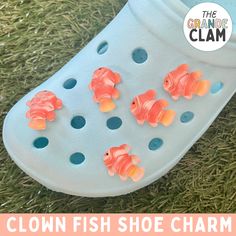 the clown fish shoe charm is on display