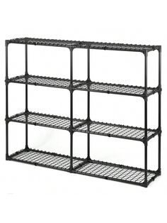 the four tier shelving unit is black