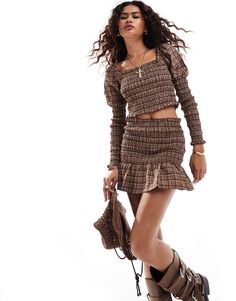 Skirts by Kiss The Sky Summertime uniform High rise Elasticated waist Shirred, stretch panel Regular fit Ruched Mini Skirt, Kiss The Sky, Winter Party Dress, The Tribe, Sweaters And Leggings, Brown Plaid, Long Sleeve Floral Dress, Satin Slip Dress, Maxi Dress Trend