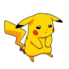 a cartoon pikachu sitting on its back with one leg up and the other hand in