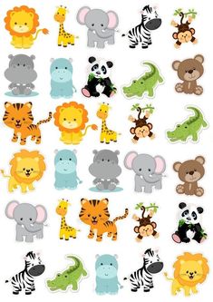 an assortment of animal stickers on a white background