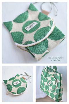 this is an image of a purse made out of fabric and leather with green leaves on it