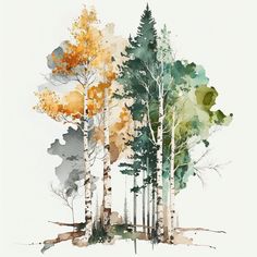 watercolor painting of trees with different colors