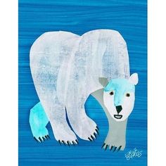 a painting of a polar bear on blue water