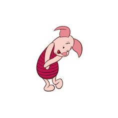 an image of a cartoon character with pink hair and red striped dress, standing on one leg