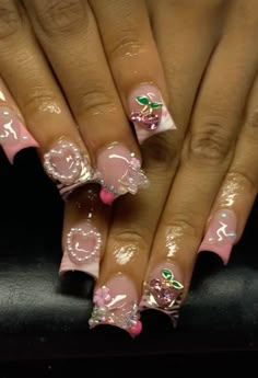 Nail Inspo Spring, Acrylic Toe Nails, Colored Acrylic, Girly Acrylic Nails, French Tip Acrylic Nails, Cute Acrylic Nail Designs