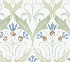 a blue and white wallpaper with an intricate design