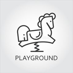 Line simplicity icon of childrens rocking horse. Playground concept vector illustration Play Drawing, Daycare Logo, Drawing Horse, Horse Vector, Concept Draw, Linear Park, Horse Logo, Design Line