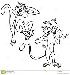 cartoon monkeys playing with each other coloring pages for kids and adults, black and white