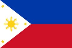 the philippines flag is shown in red, white and blue with gold stars on it