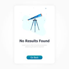 the landing page for no results found, which includes an image of a telescope on a tripod