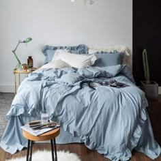 PRICES MAY VARY. 【100% Washed Cotton】: SUSYBAO light blue ruffle duvet cover set made of 100% washed cotton fabric, a raw material handled by special process, will be softer and more comfortable, breathable and durable. Soft and comfy sense of touch always gives a sweet sleep experience all night. And the thickness of the blue ruffle duvet cover set is suitable for all seasons. 【Light Blue Ruffle Duvet Cover Set】: Vintage farmhouse solid powder light blue ruffle duvet cover set, simple but styli Shabby Chic Bedding Sets, Princess Bedding Set, Ruffle Duvet Cover, Bed Cover Sets, Princess Bed, Green Duvet, Green Duvet Covers, Blue Duvet, Shabby Chic Bedding