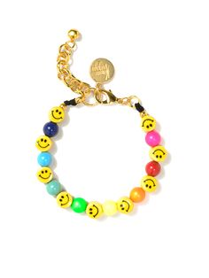 Smile like a rainbow 🌈 6" Crystal pearl bracelet 1.5" extension Lobster clasp closure Gold plated brass hardware Ceramic charms Handmade in New York City and Puerto Rico. Due to the handmade nature of our products, some charms may vary in color and style or be replaced if unavailable. Please allow 5-7 business days for production. Adjustable Rainbow Jewelry With Lobster Clasp, Adjustable Rainbow Color Playful Jewelry, Fun Adjustable Nickel-free Bracelets, Playful Rainbow Adjustable Charm Bracelet, Playful Adjustable Rainbow Charm Bracelet, Cheerful Adjustable Jewelry For Friendship, Everyday Novelty Multicolor Jewelry, Everyday Multicolor Novelty Jewelry, Cheerful Adjustable Jewelry With Colorful Beads