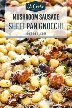 mushroom sausage sheet pan gnocchi with text overlay