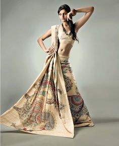 Hand painted saree Modern Sari, Kalamkari Fabric, Saree Painting, Hand Painted Sarees, Kalamkari Saree, Sarees Collection, Lakme Fashion Week, Tussar Silk Saree, Indian Attire