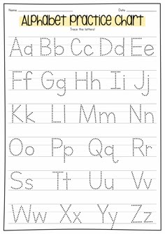 an alphabet practice sheet with the letters and numbers to be used for handwriting worksheets