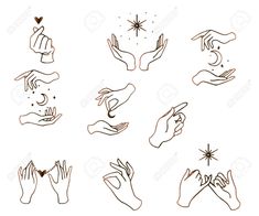 hand gestures and symbols set on white background stock photo