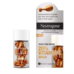 Neutrogena Rapid Tone Repair 20% Vit C Face Serum Capsules 7ct New/Sealed Serum Capsules, Acne Moisturizer, Vitamin C Face Serum, Dark Spots On Skin, Oil Free Moisturizers, Vit C, Brighten Skin Tone, Brighten Skin