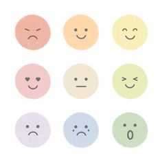 six different colored smiley faces on a white background