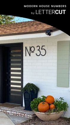 THIN MODERN house number sign Modern Address Numbers, Colonial Shutters, Large House Numbers, Modern House Numbers Sign, Kerb Appeal, House Letters, Modern Garage, Modern House Number, Cozy Patio