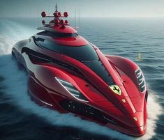 a red ferrari sports car speeding across the ocean