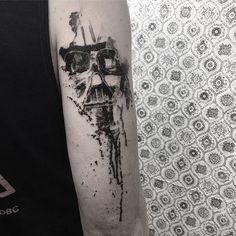 a black and white photo of a star wars tattoo on the arm