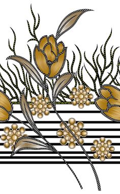 an image of flowers and leaves on a striped background