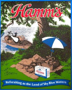 an advertisement for hamm's blue water is shown