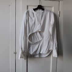 Helmut Lang Shirt. Size Xs. Bright White. Zipper On The Back. 100% Cotton. Shirt Scarf, 90s Helmut Lang, Scarf Shirt, Helmut Lang, White Cotton, Bright White, Cotton Shirt, Top Blouse, Zipper