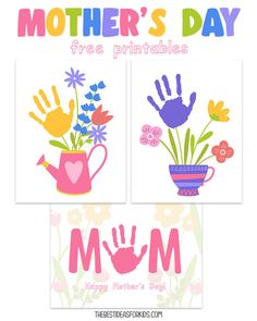 mother's day free printables with flowers and handprints on them