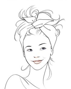 a drawing of a woman's face with her hair pulled up in a bun